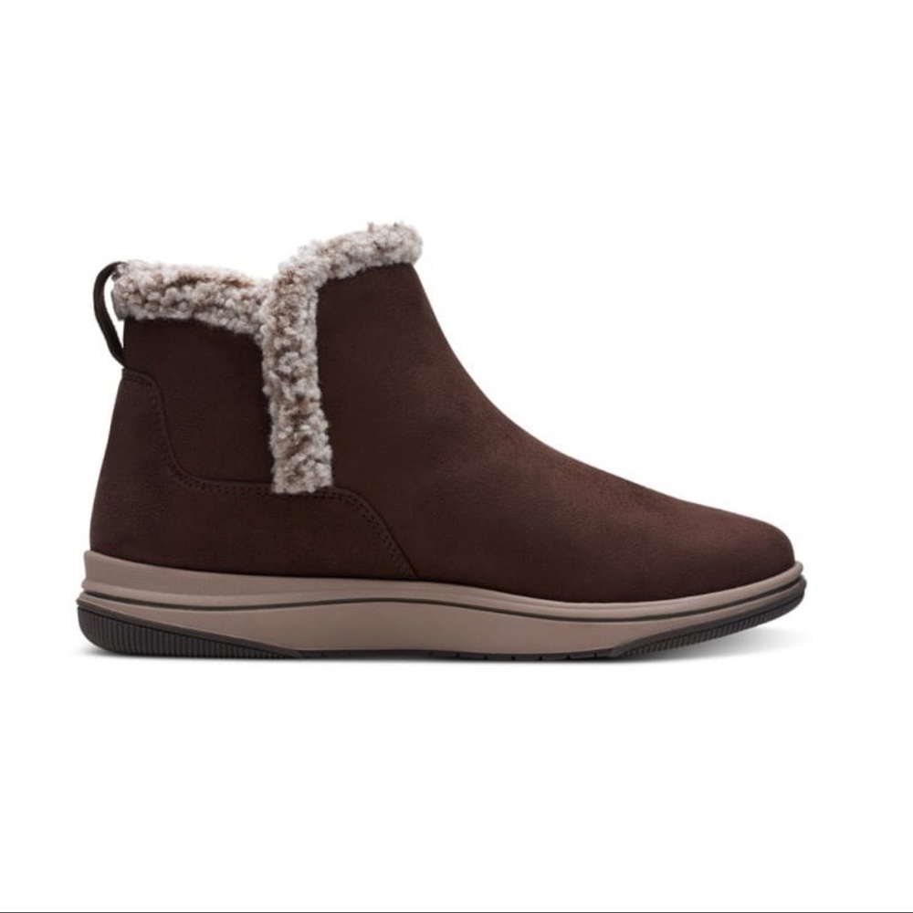 Clarks Dark Brown Winter Boots with Shearling Trim